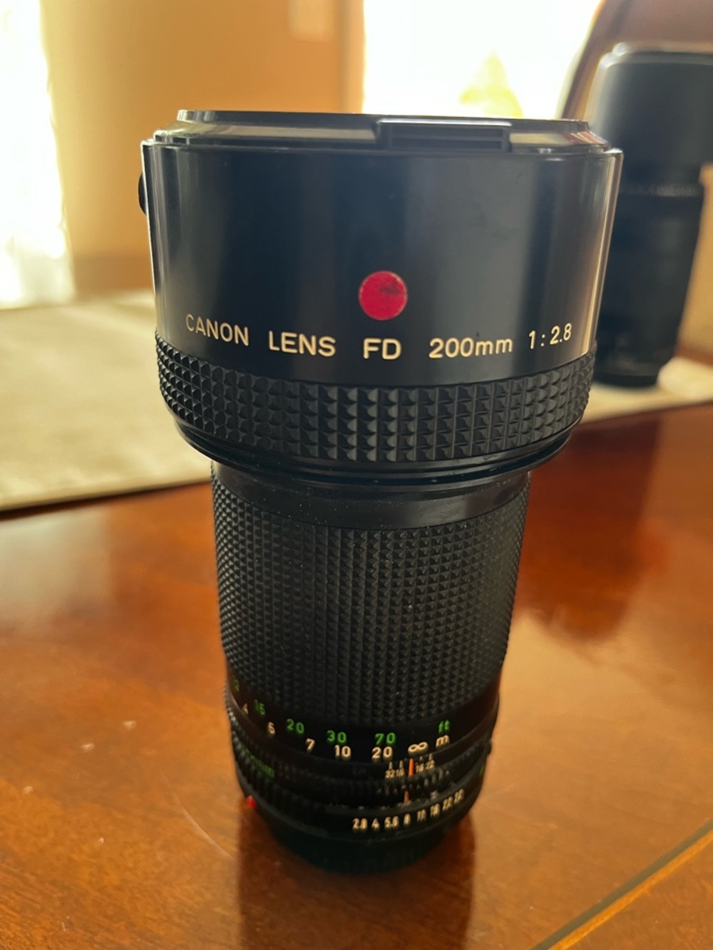 Canon FD 200mm f/2.8 Telephoto Lens - Black with Red Accent